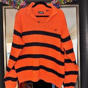 Chaps Orange and Navy Striped Sweater